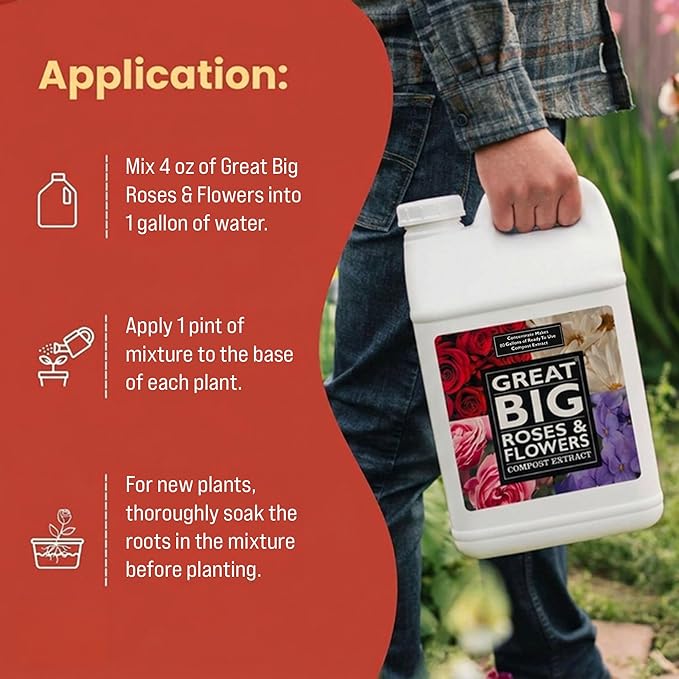 Great Big Roses & Flowers Liquid Fertilizer Booster - Improves Soil Structure & Nutrient Uptake, Organic Compost Extract Flower Bloom Booster, Ideal Gift's for Mom - 4 Gallon (Makes 128 Gallons)