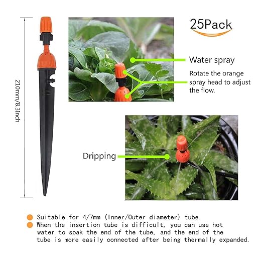 CTKcom Micro Spray Adjustable 360 Degree Water Flow Irrigation Drippers on Stake Emitter Drip System,Pack of 25