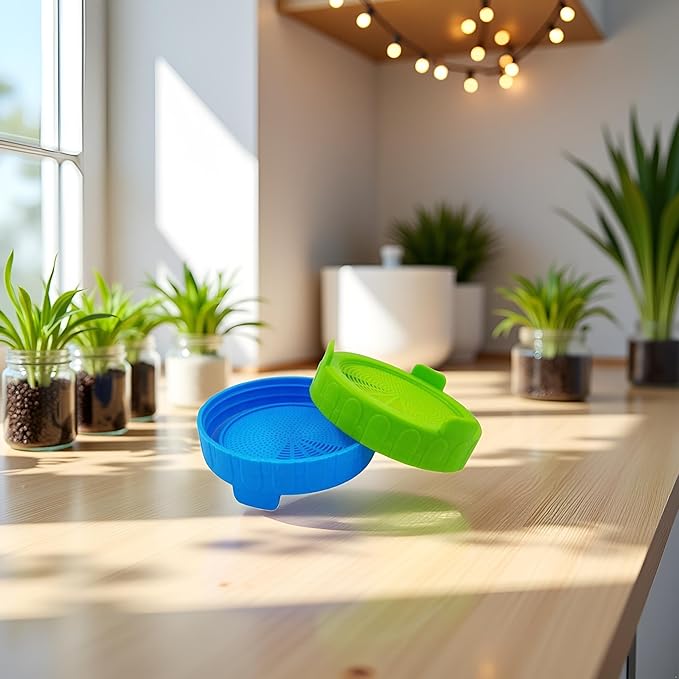 2Pcs Blue and Green Sprouting Lids jar Sprouting Lids Plastic Sprouting with Steel Screen for Wide Mouth to Grow Beans Jars Canning Cookware
