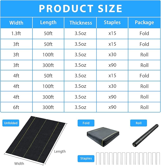 3ft x100ft Black Weed Barrier 3.5oz Landscape Premium Fabric-Heavy Duty Woven Ground Cloth with Superior Permeability Weed Control Convenient Design