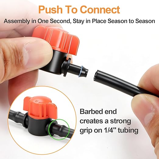 1/4 Inch Drip Irrigation Shut Off Valve: 25 Pack 1/4" Drip Line Barbed Valves Fittings for 1/4 Inch Irrigation Tubing Water Flow Control in-Line Valve for Garden Watering System