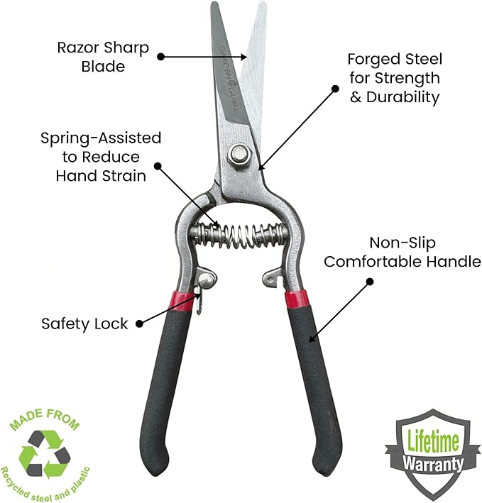 Garden Guru Classic Bypass Pruning Shears Clippers – Heavy Duty Forged Steel Garden Pruners – Safety Lock – Non Slip Comfort Grips – Cuts up to 1” Diameter – Professional Bypass Pruners (4 Pack)