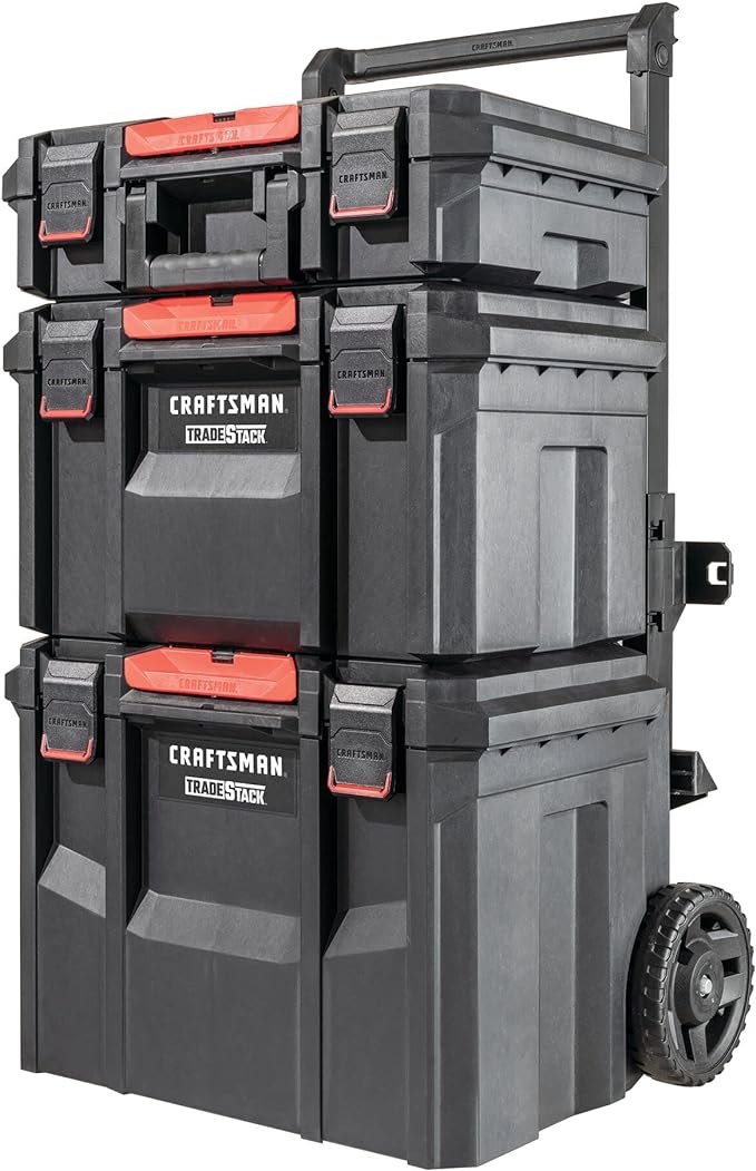 CRAFTSMAN TRADESTACK Tool Box with Wheels, Waterproof, Stackable System, Portable Rolling Storage for Indoor/Outdoor Use, 22.5 Inch (CMST21445)