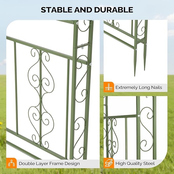 VINGLI Garden Arbor, Double Layer Arch Archway for Wedding Ceremony Party, Steel Garden Trellis for Plant Climbing, Christmas Garden Decorations Pergola for Garden, Backyard, Lawn (Olive Green)