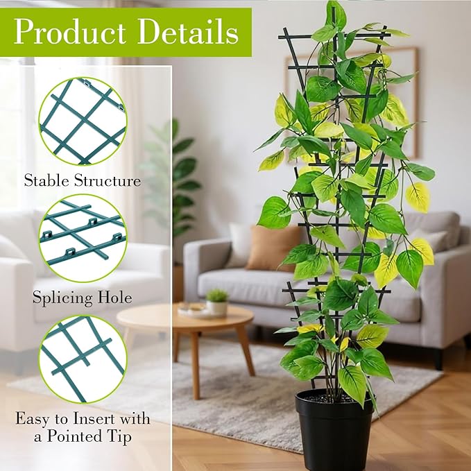 6PCS Small Trellis for Potted Plants, 9.6x5.9in Stackable Plant Trellis Indoor for Climbing Plants Plastic Superimposed Potted Plant Support for Houseplant Pothos Flower Vines Vegetable Ivy