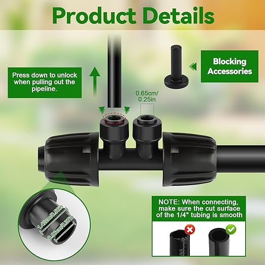 Kalolary 10PCS 1/2'' to 1/4'' Drip Irrigation Fittings with 4PCS Plug, Quick Connect Drip Irrigation Part for 12/16mm to 4/7mm Tube 4 Way Anti-Leak Locked Splitter Fitting for Garden Irrigation System