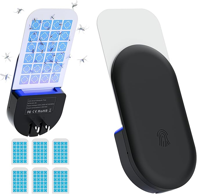 Flying Insect Trap, 2 in 1 Indoor Plug-in Fruit Fly Trap, 1 Trap Black and 6 Glue Cards, Fruit Fly Traps for Gnat, Moth, Mosquito, Suitable for Every Part of The Home