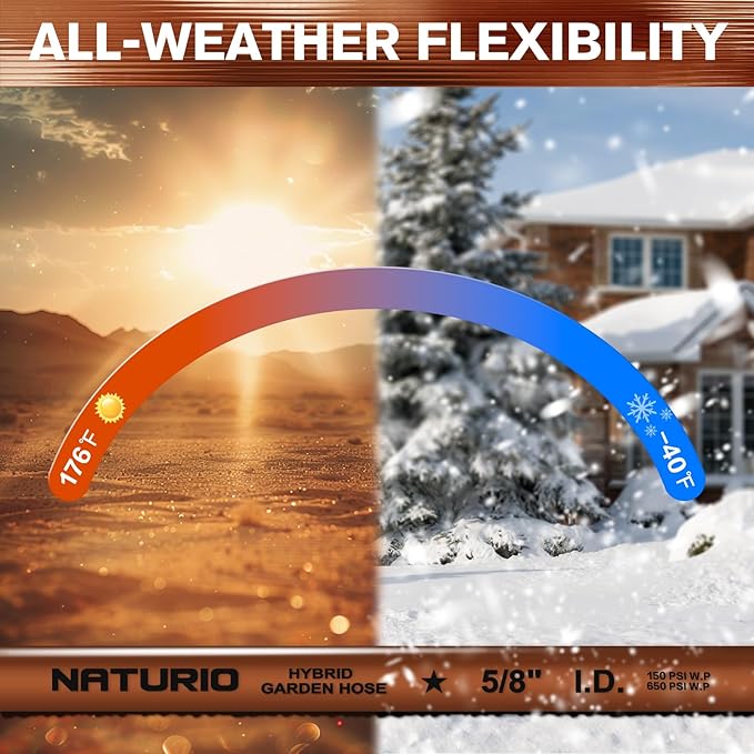 Heavy Duty Garden Hose 5/8" x 25ft, Flexible Lightweight Water Hose, Hybrid Rubber, NO Kink, 650 Burst PSI, Male to Female Fittings