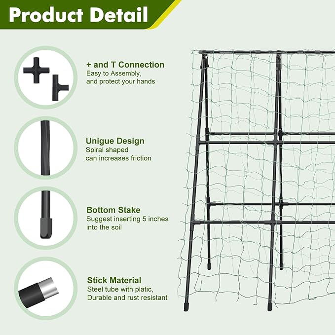 GOJAWAY 47.2"x47.2" Adjustable A-Frame Cucumber Trellis for Garden Vegetable Trellis, Metal Garden Trellis Arch Plant Grow Support Frame for Climbing Plants Support Vegetable Flower Fruits Vine