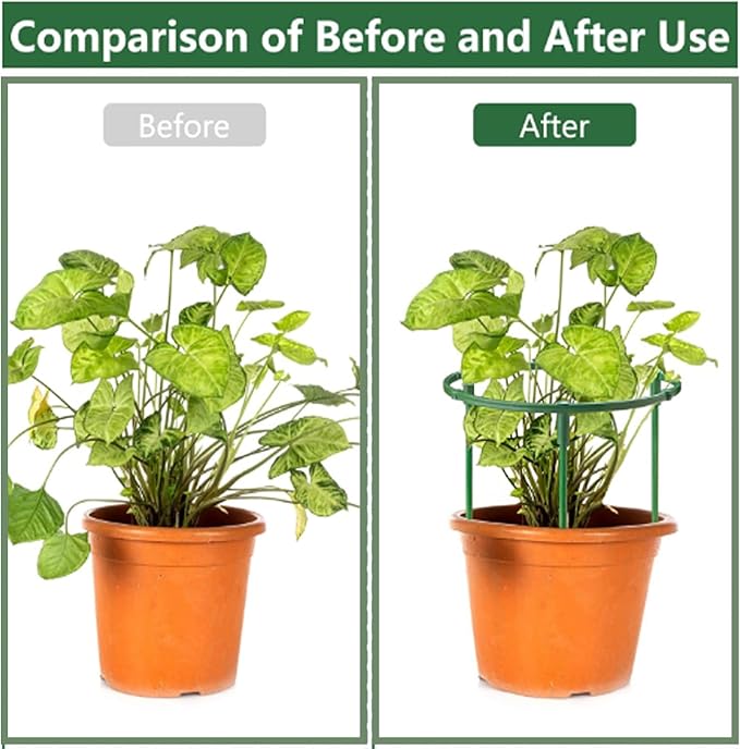 12pcs Multi-Layer Stackable Adjustable Plant Support Stakes Round Cage Holder, 10pcs Plant Support Sticks with Clips, 5pcs Connect Pipes with a Roll Green Ties for Indoor Outdoor Pots Plants