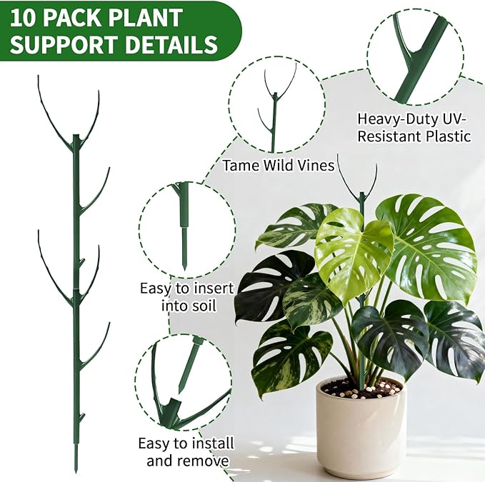 30Pcs Plant Stakes for Indoor Plants, Stackable Monstera Stake with Stem Supports & Garden Wire for Monstera, Pothos, Money Plant, Outdoor Plants