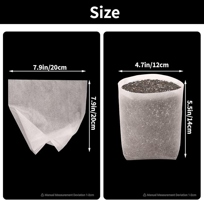 Fabric Grow Bags - 7.9x7.9 inches Breathable Seed Starter Plant Grow Bags for Seedling Pots, Nursery Pots for Plants, 100pcs