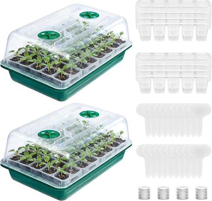 HIRALIY 80 Cell Seed Starter Tray Kits, Reusable Plant Germination Trays, Easy Transplanting, with Humidity Domes and Bases, for Starting Vegetable, Flower & Herb Seeds, Indoor Gardening, Greenhouse