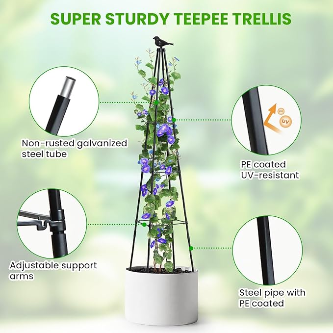 Garden Trellis for Climbing Plants Outdoor, 67" Tall Metal Obelisk Trellis Climbing Plants Support for Vegetable|Flower|Vine, Tomato, Peas, Beans, Cucumber, Lightweight, 2 Pack