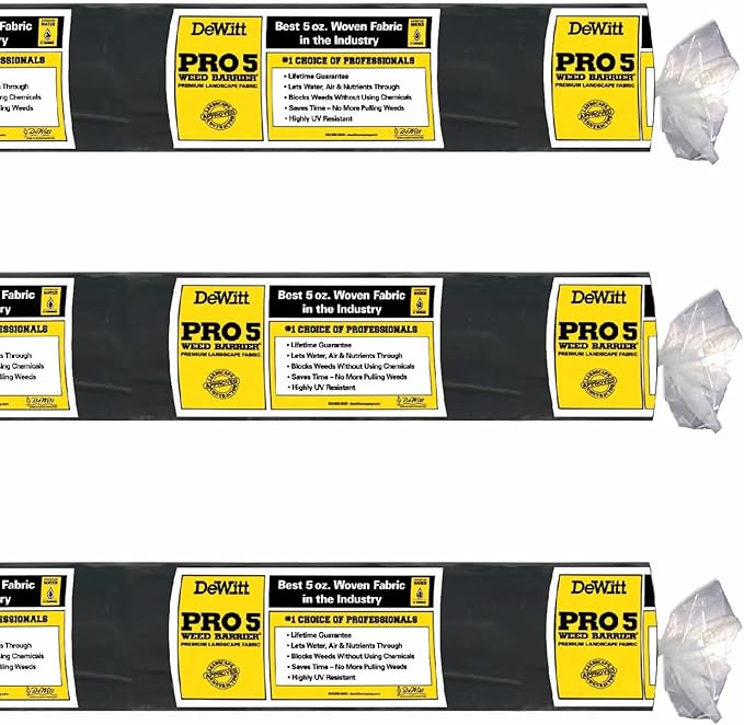Dewitt 3-Pack Pro-5 Weed Barrier Fabric 5 oz, 6 x 250 Feet – Heavy-Duty Woven Landscape Ground Cover Mat for Raised Garden Bed, Greenhouse Gardening, Outdoor Landscaping, and Commercial Planting