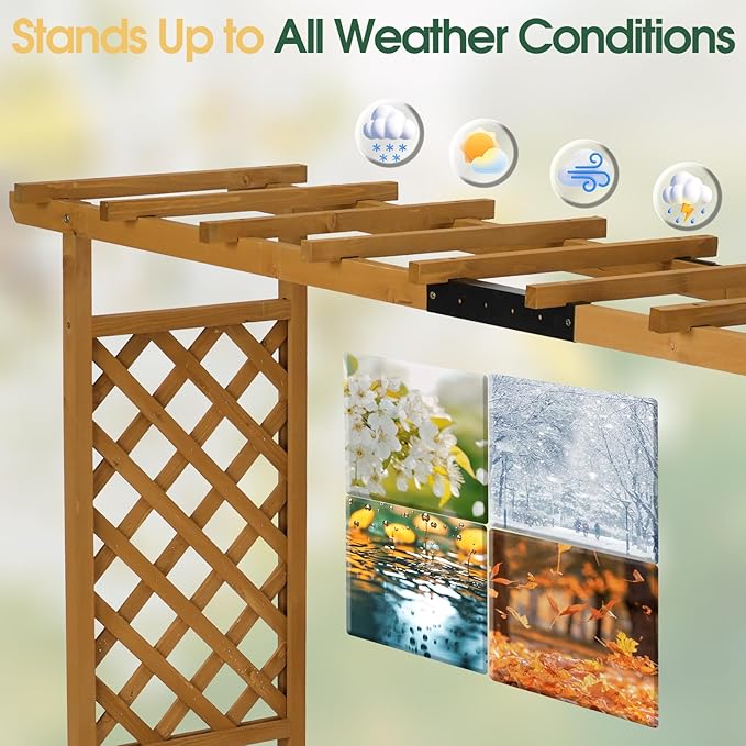 Outvita 72" Raised Garden Bed with Trellis, Wood Planter Box with Hanging Roof, Side Trellis and Drainage Holes, Above Ground Elevated Garden Bed for Outdoor Climbing Plants Vegetables(Teak Color)