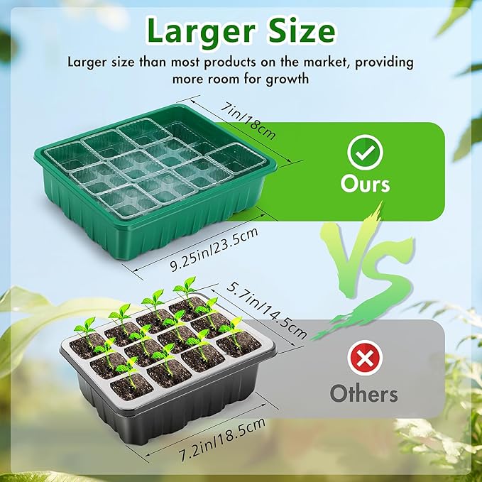 72 XL Cells Seed Starter Tray, 6 Packs Seed Starter Kit Large Size Individual Cells, Seedling Starting Trays with Humidity Dome and High Lid, Germination Kit for Indoor Greenhouse Seed Starter