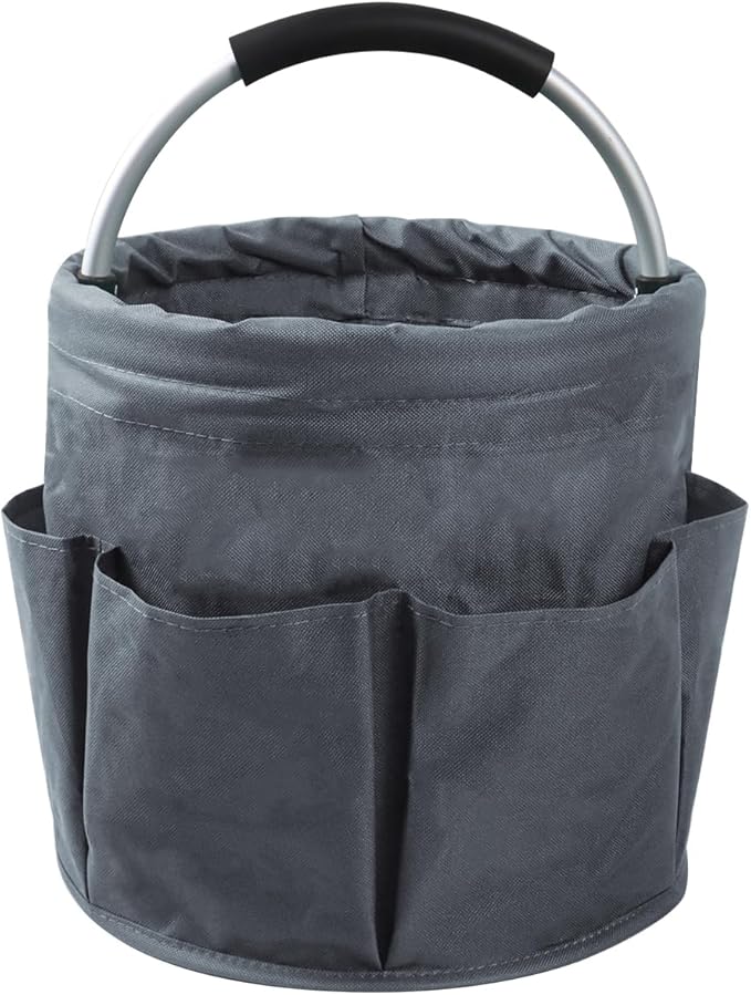 Klmnop Garden Tool Bag, Foldable Gardening Bags for Tools, Garden Tool Organizer with 6 Pockets, Garden Tote Bag for Indoor and Outdoor Use(Grey)