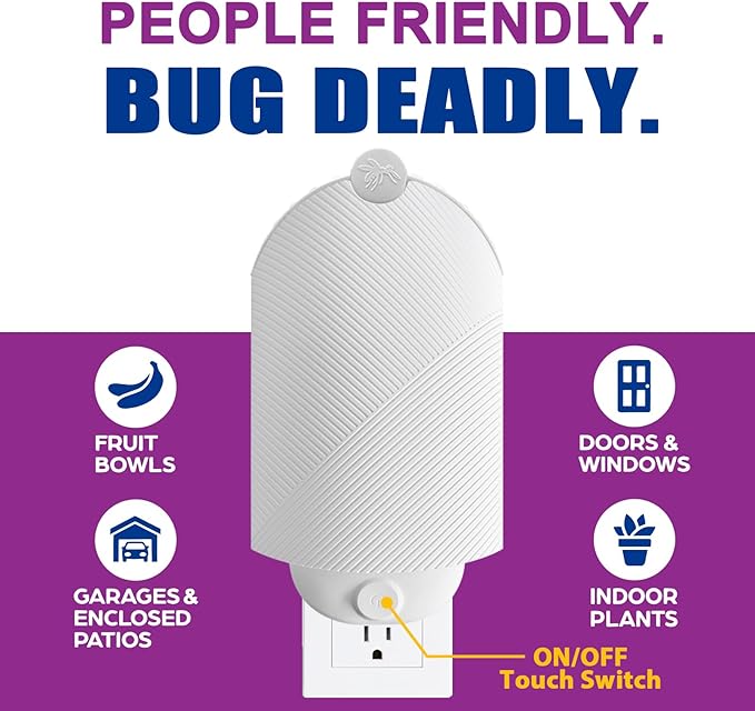 Flying Insect Trap (1 Stater & 3 Refill Cartridges), UV Light Indoor Bug Catcher for Gnats, Fruit Flies, Mosquitoes, and Moths, Plug-in Fly Trap for Home, Kitchen, Living Room
