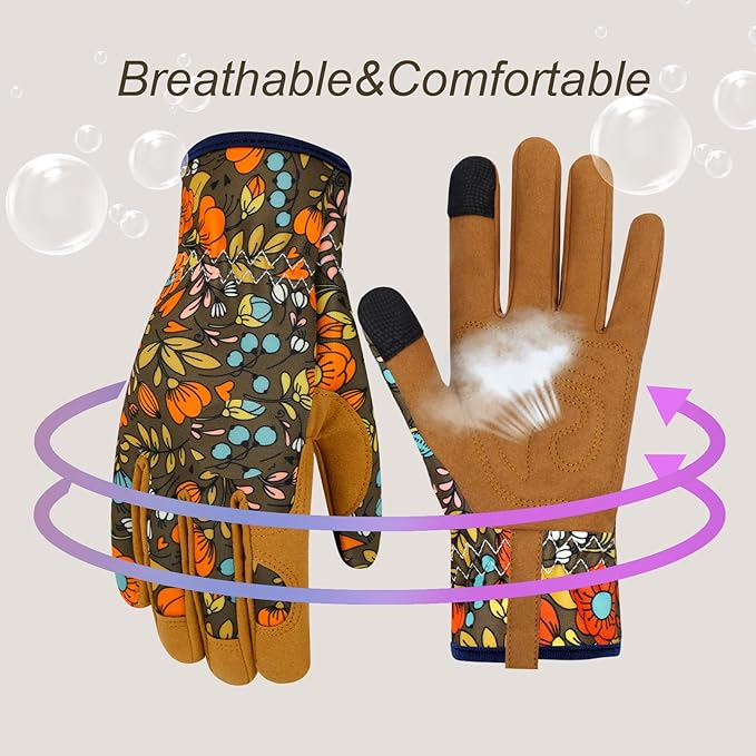 Leather Gardening Gloves for Women Thorn Proof Garden Gloves Touch Screen Working Gloves Gifts