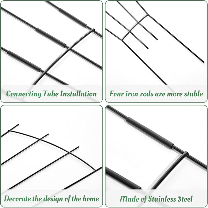 4 Pack 32'' Black Metal Plant Trellis Indoor/Outdoor, Fan Shape, Stainless Steel, Modern Style, Easy Assembly