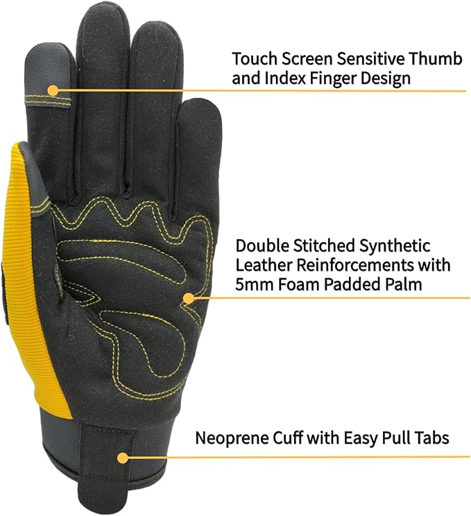 Safety Work Gloves for Men&Women,Utility Working Gloves,Mechanic Gloves,Yard Work Gloves,Performance Fit,Touchscreen