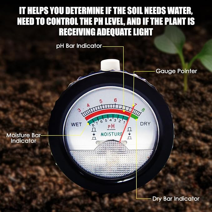 2-in-1 Digital Soil pH & Moisture Meter - 295mm Long Electrode, Test Kit for Indoor & Outdoor Plants, Garden, Lawn, Farm