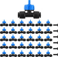 Kalolary 30Pcs Push-to-Fit Drip Irrigation Emitters 1 GPH Pressure Compensating Drippers with Constant Water Flow Drip Irrigation System Parts for 1/4 Inch Irrigation Tubing with 6PCS End Plugs (Blue)
