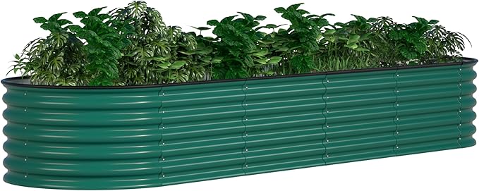MUPATER 17" H Galvanized Raised Garden Bed, 8x2FT Metal Raised Garden Bed Outdoor for Garden, 9-in-1 Elevated Planter Boxes for Plants Vegetables, Herbs and Flowers, Green