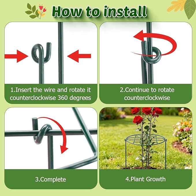 8 Pack 12 x 15.7 inch Peony Cages and Supports,Metal Grow Through Plant Supports for Outdoor Plants,Flowers Support Rings Top-Heavy Plant Brace Support Hoop for Vegetables,Rose,Tomato,Orchids