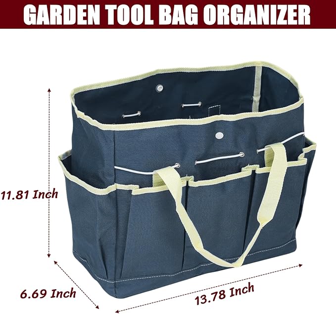 BLIRITEL Garden Tool Organizer,Waterproof Garden Tool Tote Bag with 8 Side Pockets,Outdoor Gardening Tool Storage Bag and Home Organizer for Gardener,Pottery,Electrician and Repairman