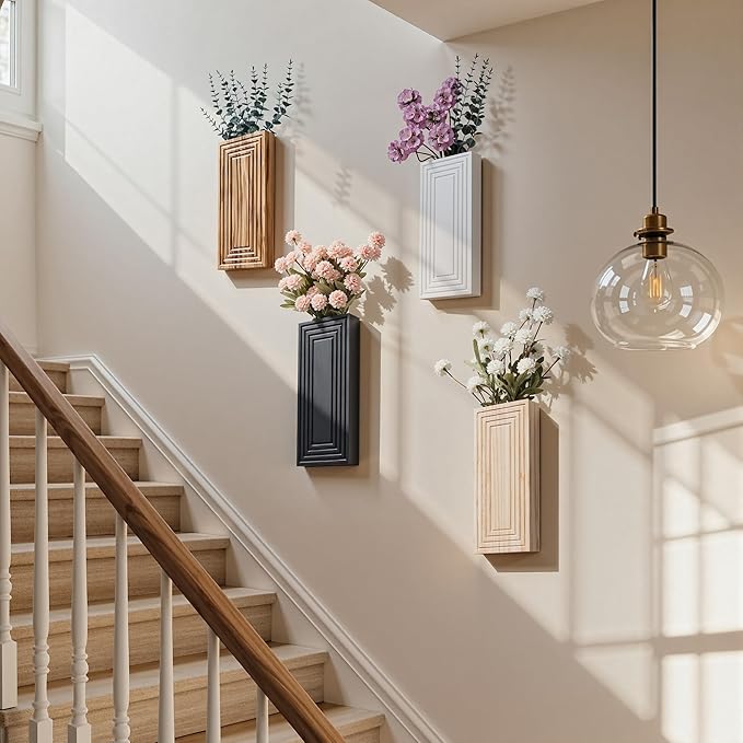 Wooden Wall Planter Vase Set of 2,2 Pack Hanging Planter for Indoor Fake Plants Modern Boho Farmhouse Wall Art Decor for Home Indoor Kitchen Modern Farmhouse Bathroom Living Room Dining Room