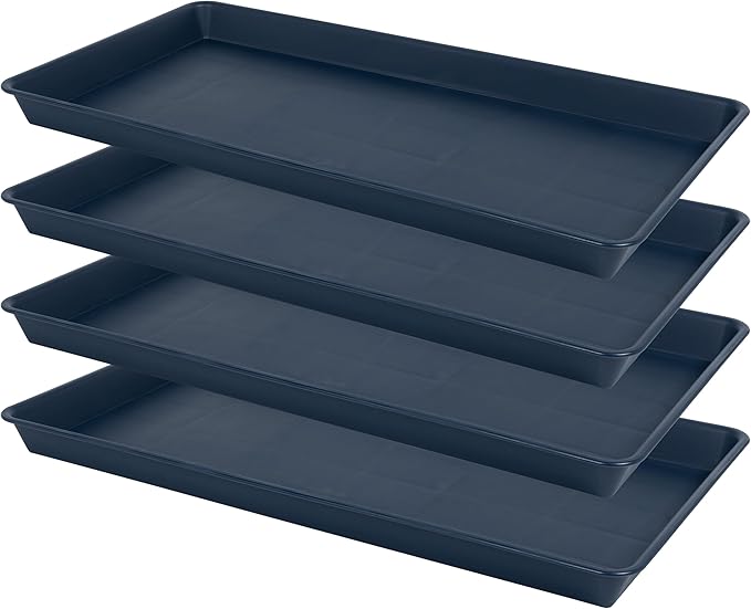 VUWEZ 4 Pack Plant Saucer Tray Rectangular, Plant Growing Nursery Trays, Heavy Sturdy Seed Starting Trays, Plant Starter Trays for Indoors No Holes, Seed Starter Growing Tray (17.5"x10.6", Blue)