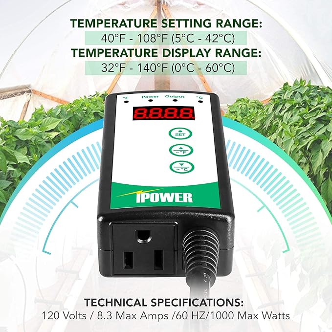 iPower Digital Heat Mat Thermostat Controller and 48" x 20.75" Carbon Film Seeding Warm Hydroponic Pad with Temperature Adjustable Knob