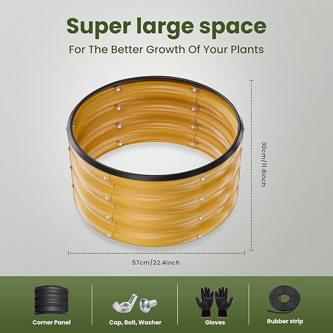 ZXZYHFTY Round Galvanized Raised Garden Bed kit,Yellow Outdoor Garden Raised Planter Box, Round Large Metal Raised Garden Beds for Vegetable 2 * 2 * 1ft 3 Pcs