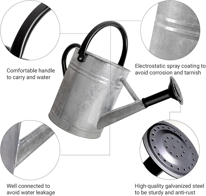 1 Gallon Metal Watering Can for Outdoor Garden, Plant & Flower Watering Pot for Gardening Bonsai Water Bucket with Sprinkler Head