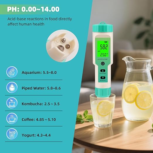 Hydrogen Water Tester, 4-in-1 pH H2 ORP Temp Meter, High Accuracy Hydrogen Tester for Water, Portable ORP Meter for Drinking Water, Aquarium, Hydrogen Water Bottle, Home and Lab Use, Pool