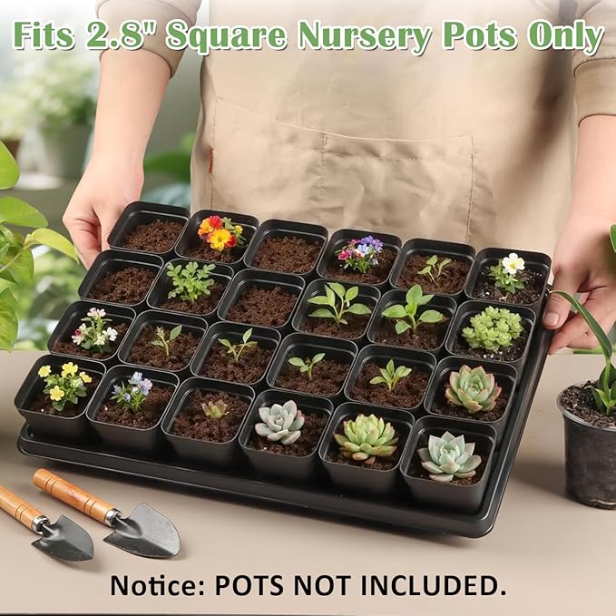24 Cell Nursery Pots Trays 5 Pack (17"x11"x1.6"), Reusable Plant Pot Tray for Holding 3 inch Square Nursery Pots, Durable Plastic Carrying Seed Starter Tray with Drain Holes (Black)