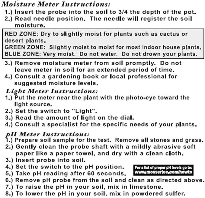 ML1240 Moisture, Light & pH Soil Test Meter, Green