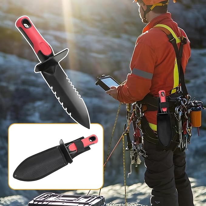Metal Detecting Shovel with Carry Sheath, Heavy Duty Double Serrated Edge Metal Detector Digging Tool, Digger Trowel with Non-Slip Handle, for Metal Detection Gardening