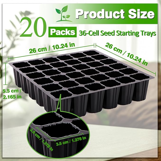 20 Pack 32 Cell Seed Starter Tray for 1020 Tray, Seed Starter Tray for 1020 Tray, Deep Cell Seed Starter Tray with Drainage Holes for Seed Germination, 10.24"×10.24", 2.17" Height