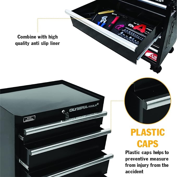 Olympia Tools 27-Inch Rolling Tool Cabinet with 4 Drawers - Mobile Tool Chest with Ball Bearing Slides and Fully Extendable Drawers for Garage Storage