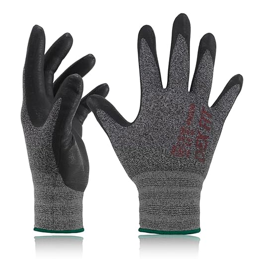 DEX FIT Nitrile Work Gloves FN330, 12 Pairs, 3D-Comfort Stretchy Fit, Firm Grip, Thin & Lightweight, Touch-Screen Compatible, Durable, Breathable & Cool, Machine Washable; Black Grey M (8)
