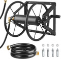 VEVOR Wall Mounted Garden Hose Reel, Holds 200 ft 5/8-inch Manual Water Hose Winder, Heavy-Duty Steel, Outdoor Reel with Brass Fitting & 5ft Leader Hose, Space Saving, for Yard Lawn Garage
