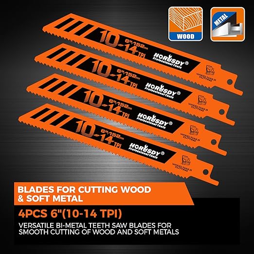 HORUSDY 20-Piece Reciprocating Saw Blades Set, 6 & 8 Inch Wood and Metal Cutting Blades with Storage Box, Multi-Size for Pruning, Wood, and Metal Cutting Tools