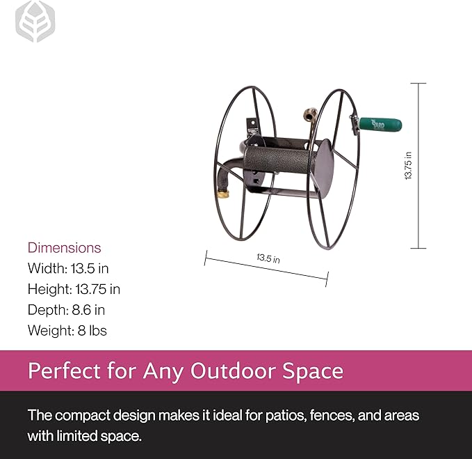 Yard Butler Hose Reel Mounts - Compact and Versatile Garden Hose Holder with Swivel and Mounting Options - Great for Garden Storage, 180 Degree Pivot