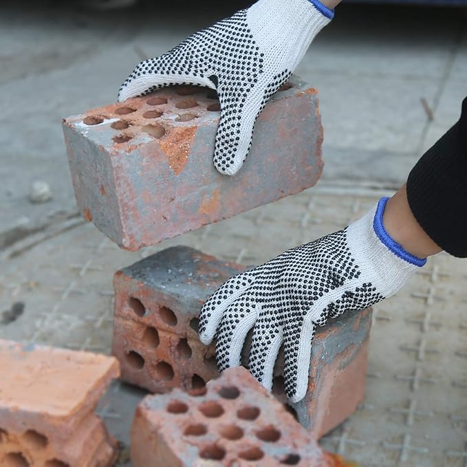 Evridwear Cotton Polyester String Knit Shell Safety Protection Work Gloves for Painter Mechanic Industrial Warehouse Gardening Construction Men & Women 12 Pairs, With Two Side dots, M Size