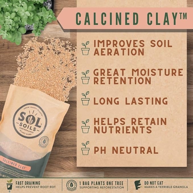 Sol Soils Calcined Clay – 100% Peat-Free Soil Amendments with Superior Drainage, Aeration, & Root Health for Indoor Plants, Succulents, Bonsai & More - 2 Quarts