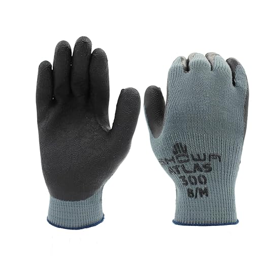 SHOWA Atlas 300B Original 1994 Crinkle Grip Work Gloves, Natural Latex Palm, Heavy Duty 10-Gauge for Construction, Landscaping, Gardening, & Masonry, Black, X-Large, Vending Pack, 12-Pair