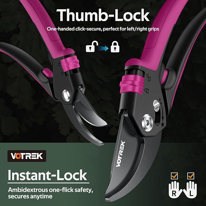Pruning Shears for Gardening, [Patented Stepless Handle Opening] - Garden Scissors with Ultra-Sharp SK5 Steel for Weak Hand, Universal Fit for All Hand Sizes, Effortlessly Cuts 1-Inch Branches